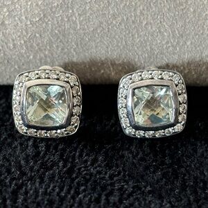 AUTHENTIC Beautiful David Yurman Albion Earrings with Prasiolite &Diamonds, 7mm